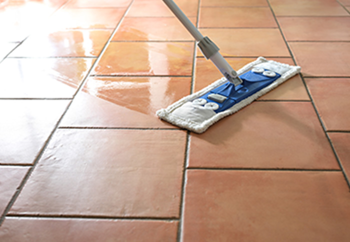 Person using mop to clean floors